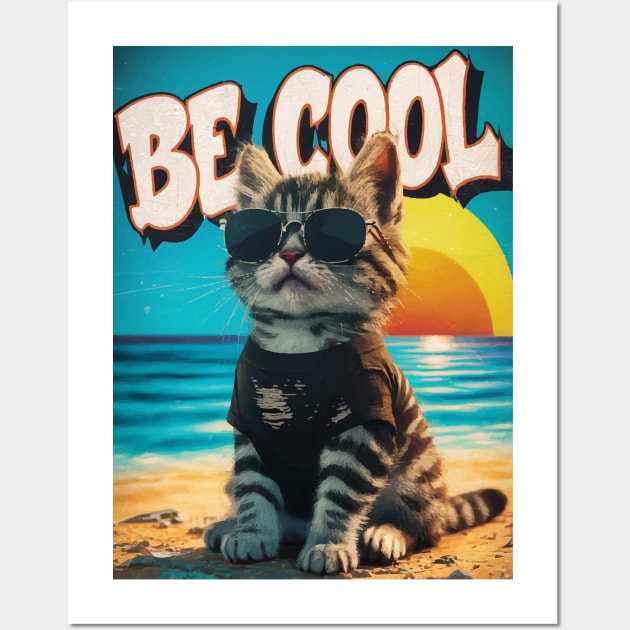 Be Cool Kitty Summer Beach Cat Wall Art by Publicfriends